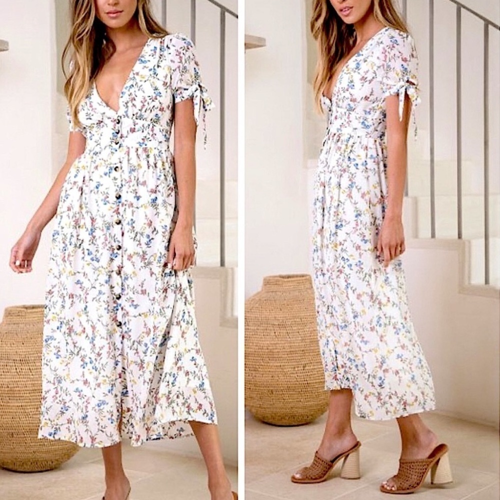 Lost in Lunar women’s large 8 Floral White Dress midi length new w tags